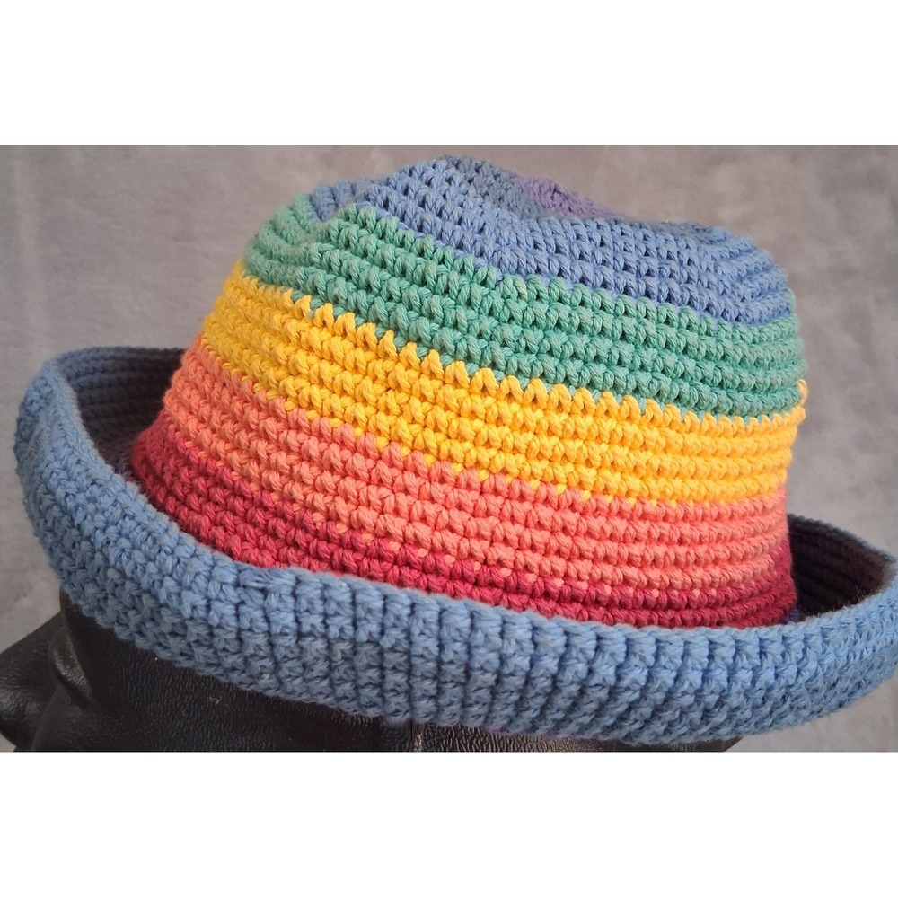 Vtg Eastwind Kids Crochet Bucket Hat Rainbow Jambo World Crafts Sun Hat Y2K Boho